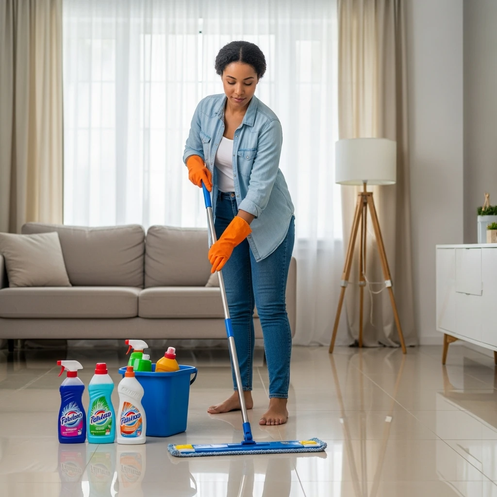 clean a wood floor with Fabuloso